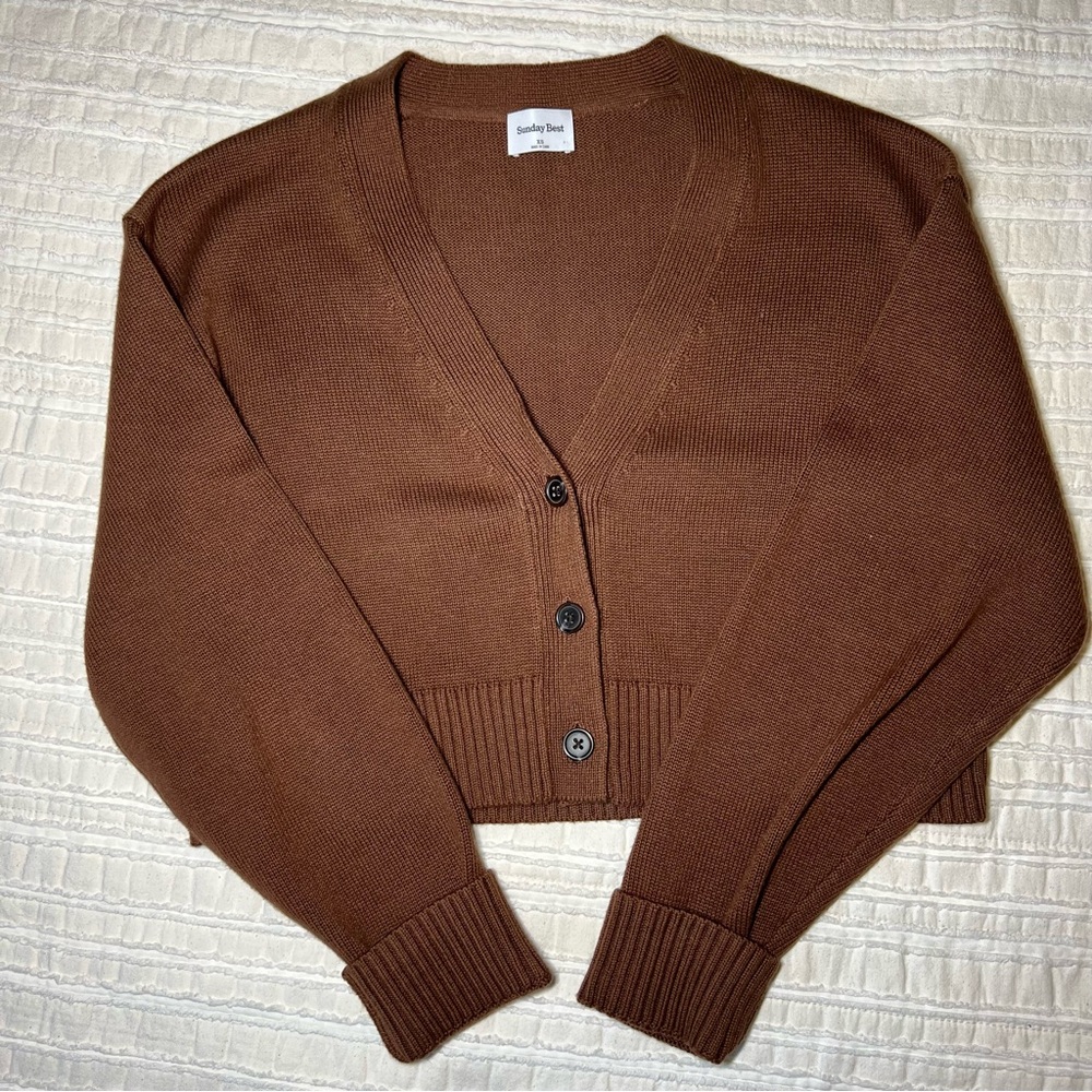 Aritzia Sunday Best Chocolate Brown V-Neck Cardigan